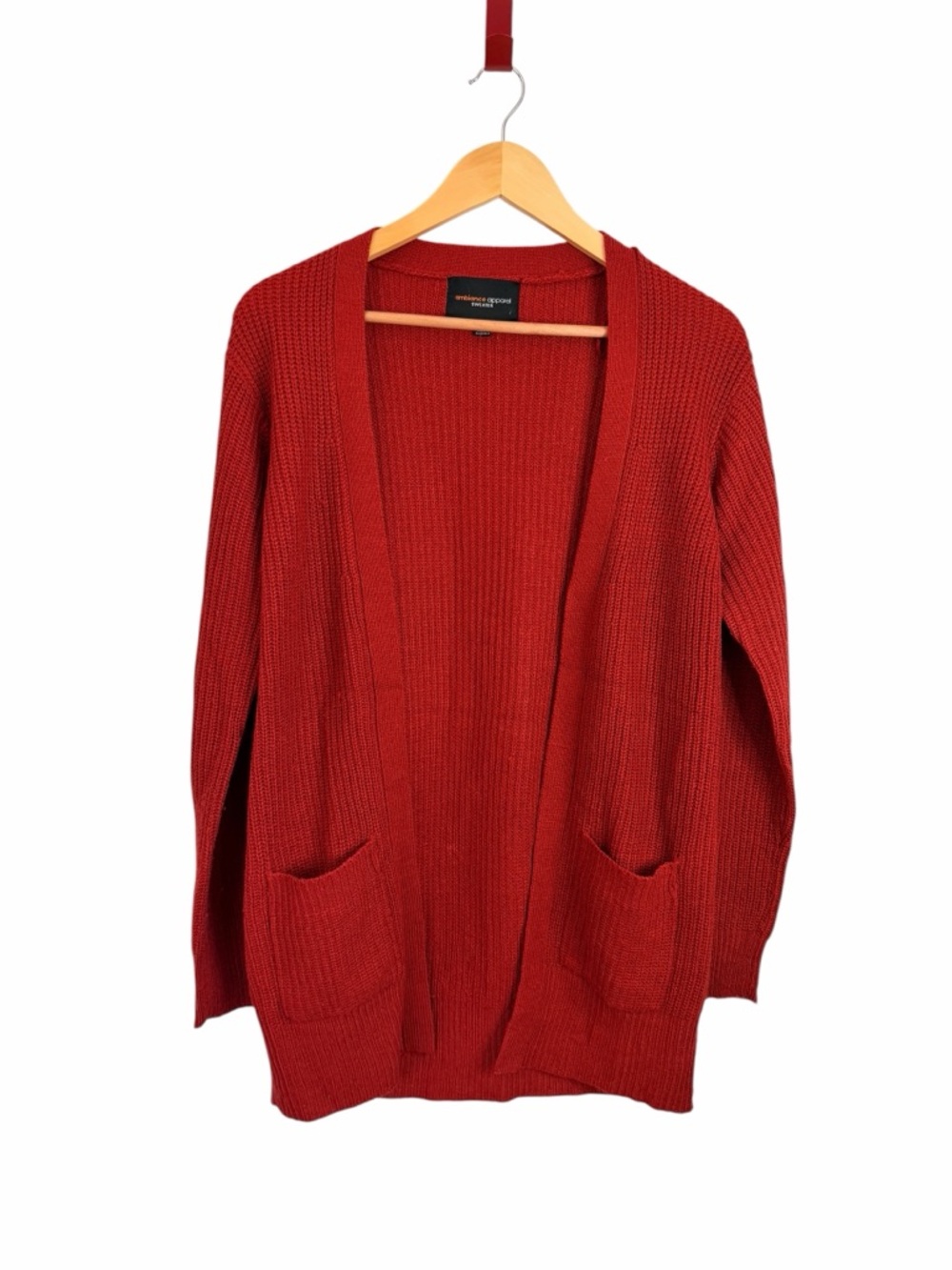 Ambiance Apparel Rust Red Open Front Knit Duster Cardigan Women’s Sz Large